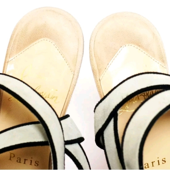 Auth CHRISTIAN LOUBOUTIN Light Gray Black Suede Womens Sandals EUR 34 1/2  US4.5 - Picture 6 of 7